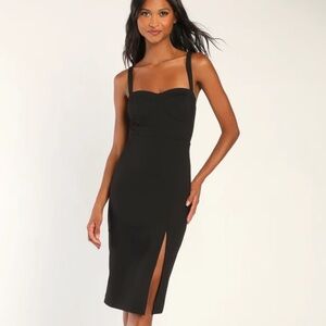 LULUS SZ S BRAND NEW Soiree Style Black Sleeveless Bustier Bodycon Midi Dress